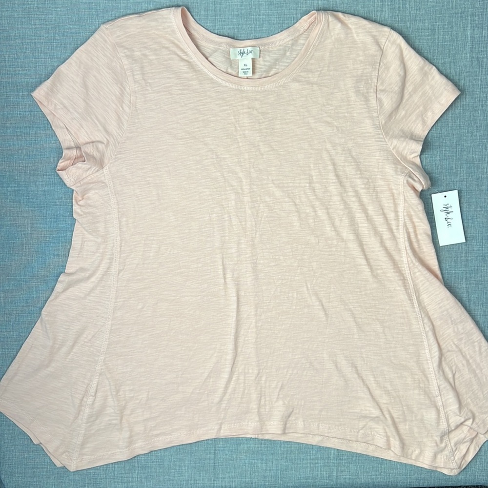 Style & Co Blush Pink Handkerchief Hem Short Sleeve Top Size XL - Picture 2 of 5
